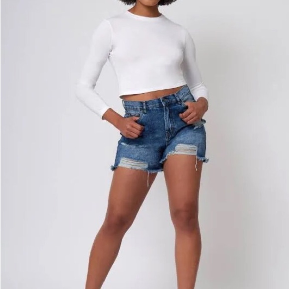 Perfect Super Hi Waisted Stretch 90's Distressed Shorts